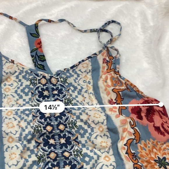 Cream & Bright Floral Mixed Print Linen Strappy Boho Shift Mini Dress - Picture 10 of 11